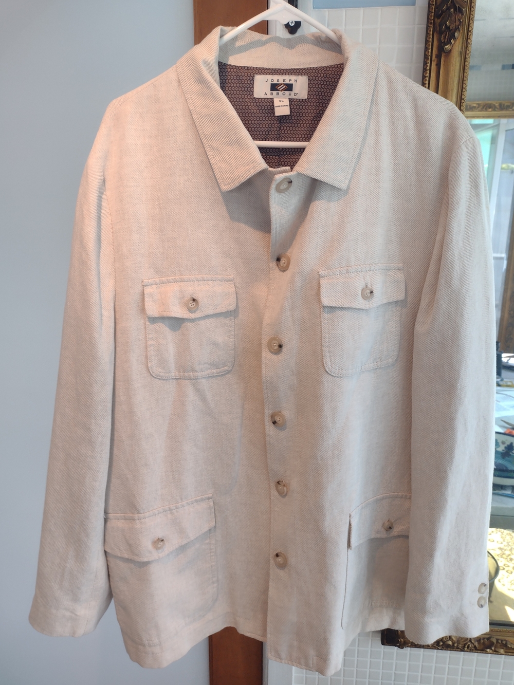 Joseph Abboud Men’s Cream Button-Up Linen Jacket